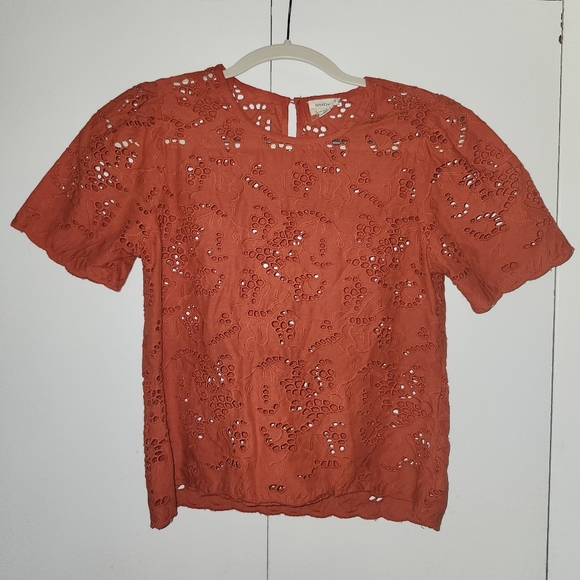 Nicole Miller Tops - Nicole Miller Orange Eyelet Top